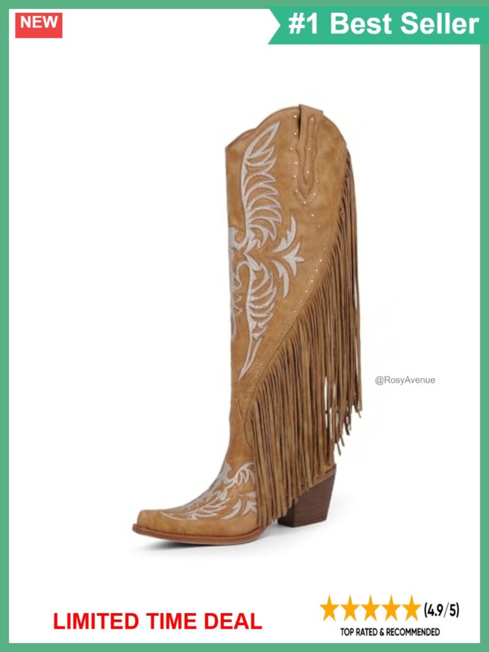 Faux Leather Cowgirl Boots Pointed Toe Chunky Heel Knee High Western Boots